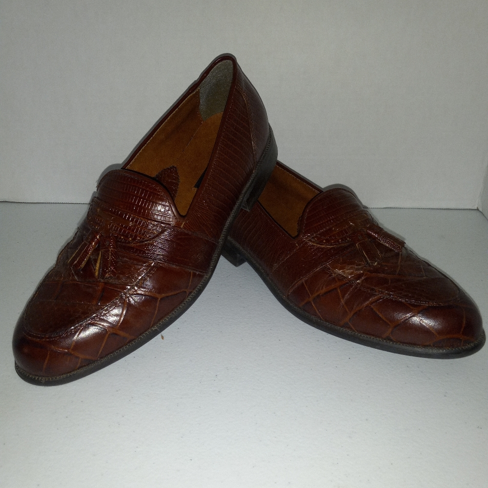 STACY ADAMS GENUINE SNAKE MEN DRESS SHOES BROWN Leather Size 9.5